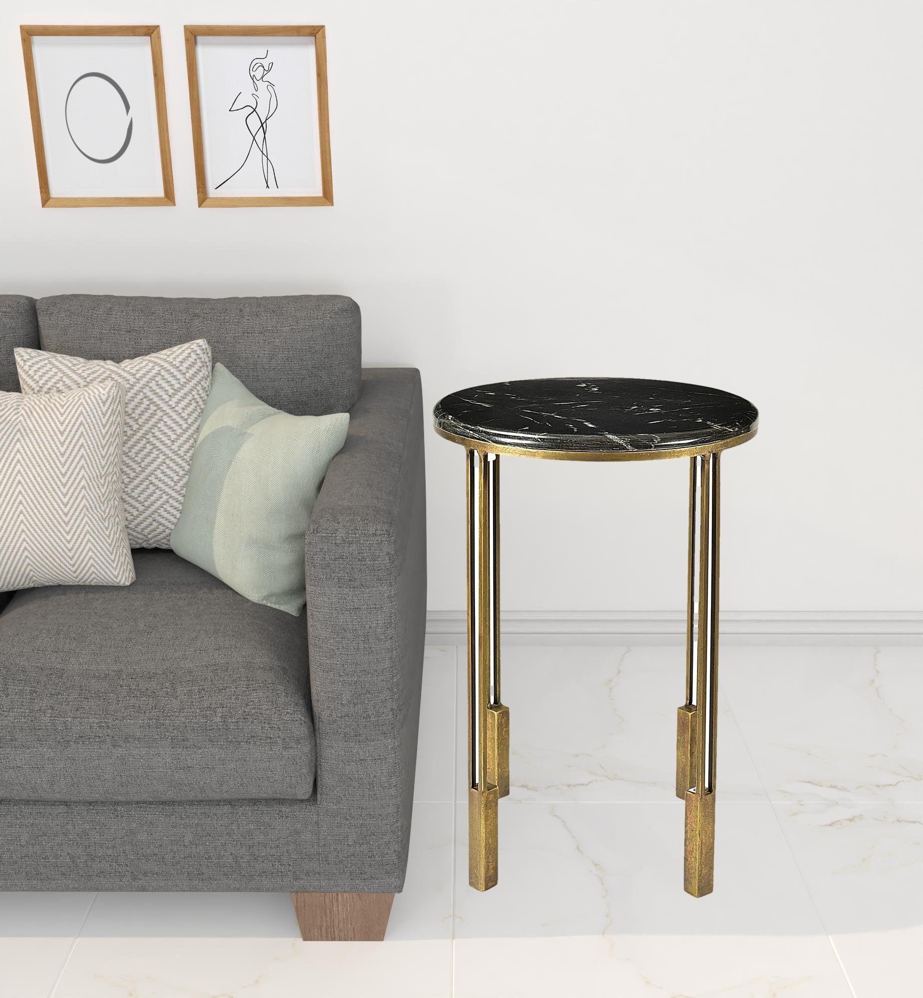 23" Gold And Black Marble And Iron Round End Table - FurniFindUSA