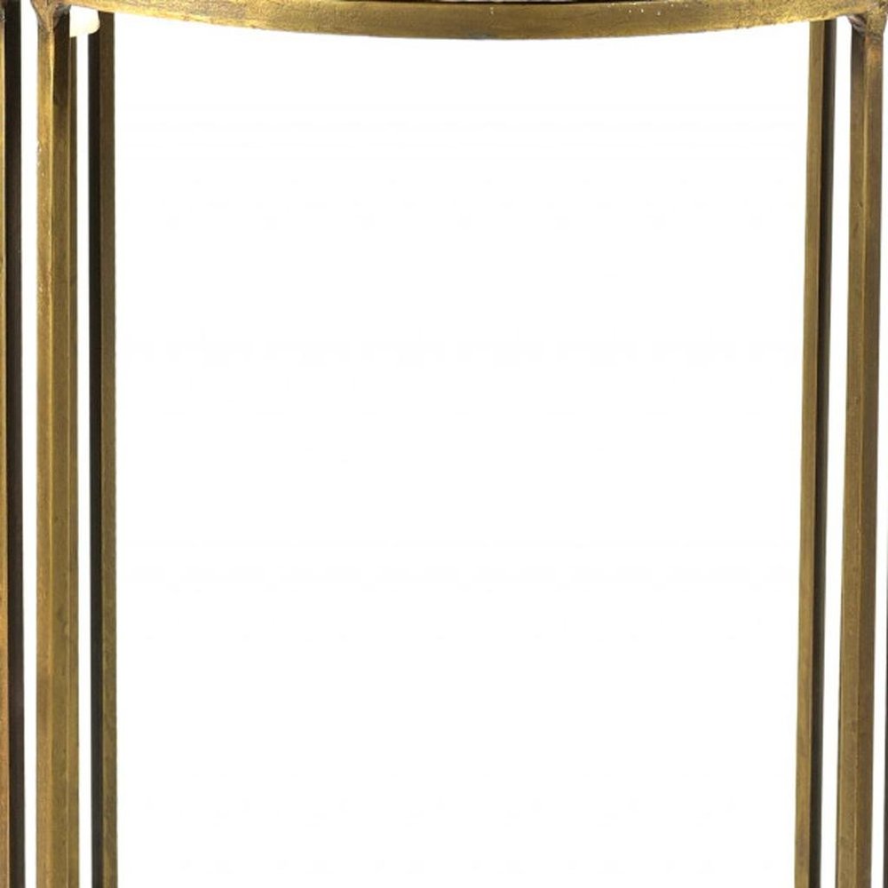 23" Gold And Black Marble And Iron Round End Table HomeRoots