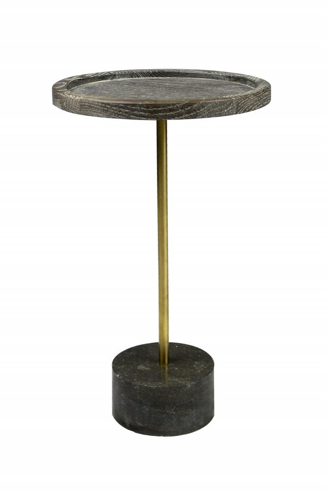 20" Black And Brown Solid Wood And Marble Round End Table HomeRoots