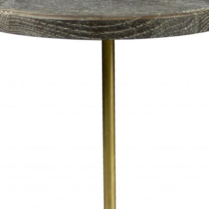 20" Black And Brown Solid Wood And Marble Round End Table HomeRoots