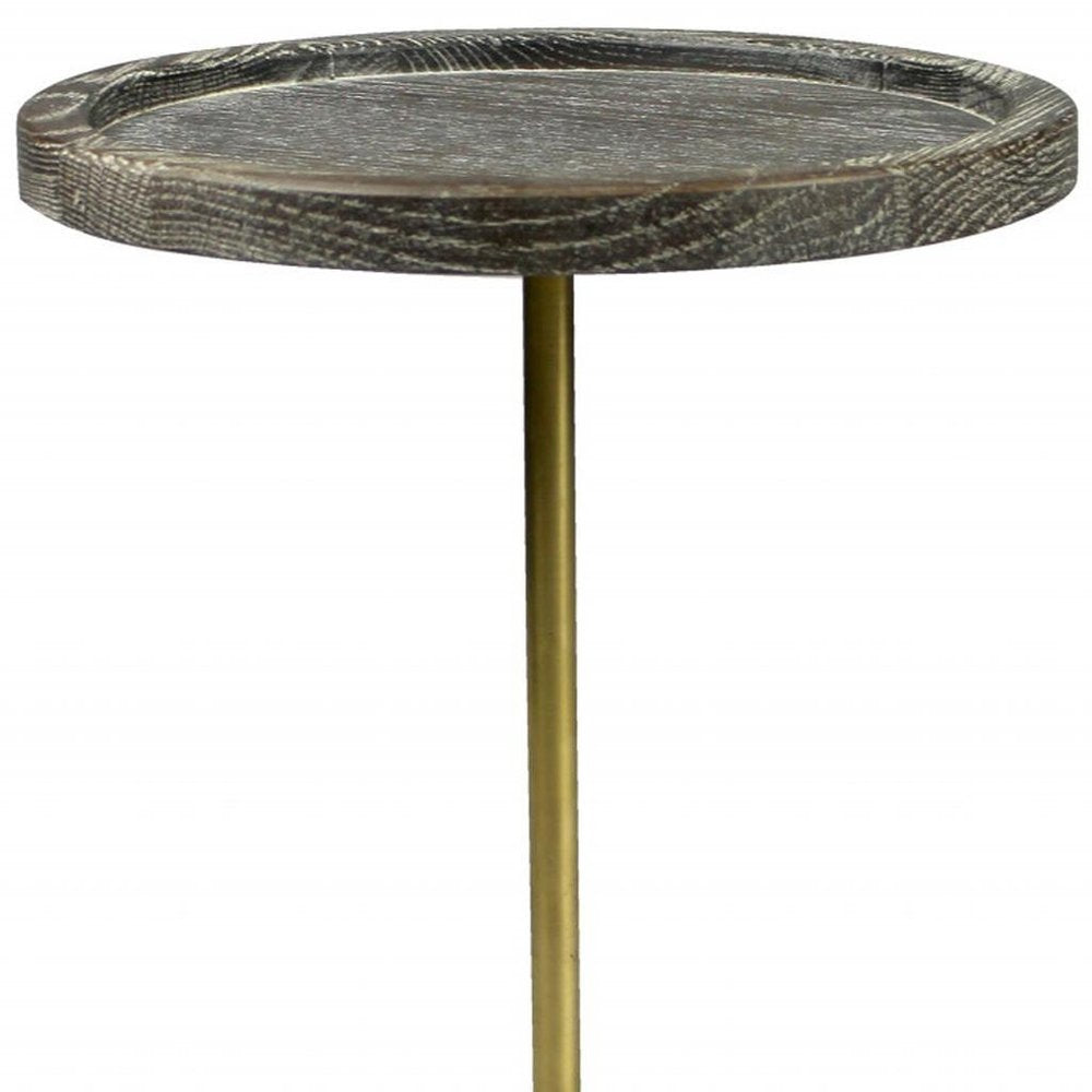 20" Black And Brown Solid Wood And Marble Round End Table HomeRoots