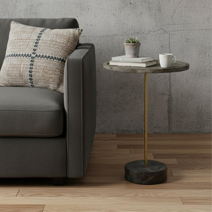 30" Black And Brown Solid Wood And Marble Round End Table HomeRoots