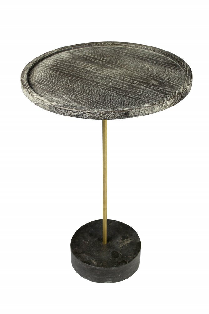 30" Black And Brown Solid Wood And Marble Round End Table HomeRoots