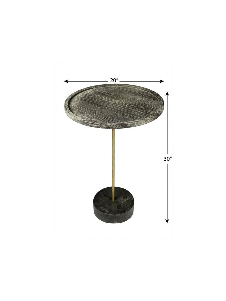 30" Black And Brown Solid Wood And Marble Round End Table HomeRoots