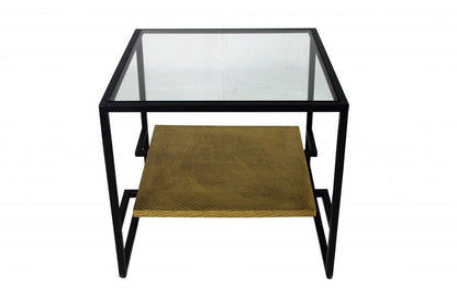 22" Bronze And Clear Glass Square End Table With Shelf HomeRoots