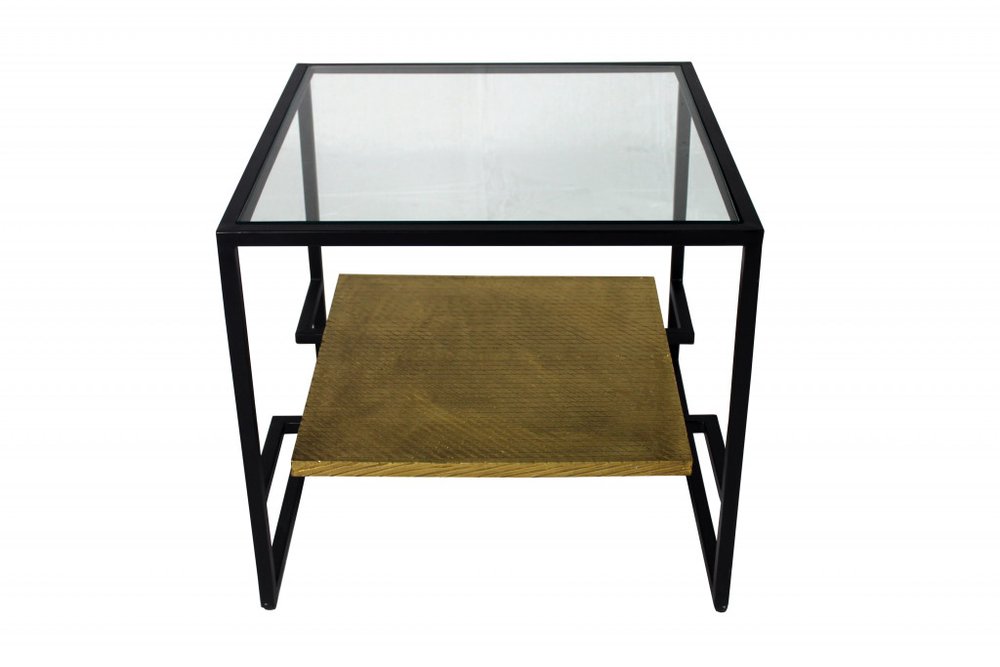 22" Bronze And Clear Glass Square End Table With Shelf — view 1