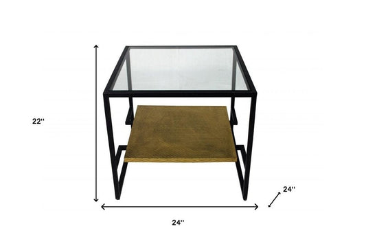 22" Bronze And Clear Glass Square End Table With Shelf HomeRoots
