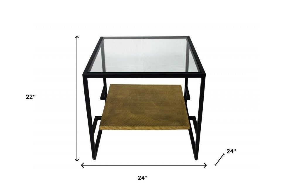 22" Bronze And Clear Glass Square End Table With Shelf — view 2