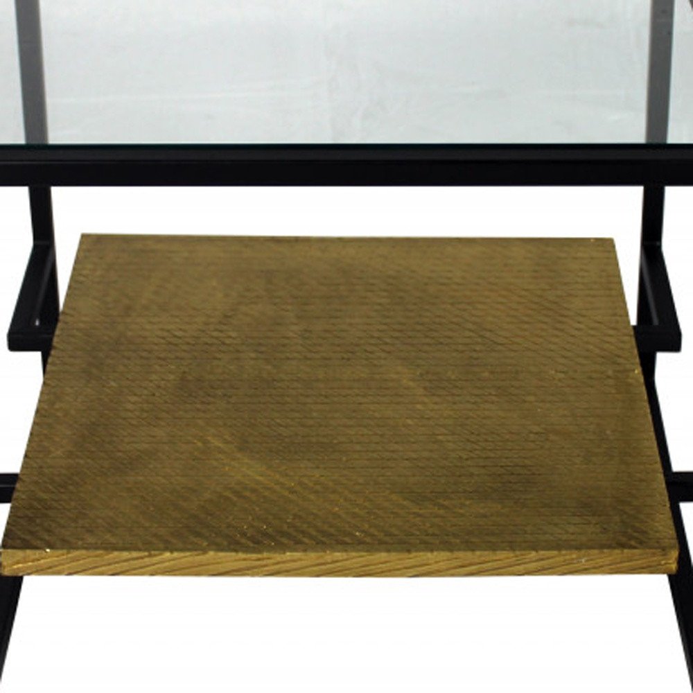 22" Bronze And Clear Glass Square End Table With Shelf — view 3