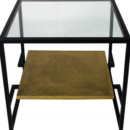 22" Bronze And Clear Glass Square End Table With Shelf HomeRoots
