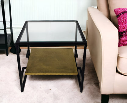 22" Bronze And Clear Glass Square End Table With Shelf