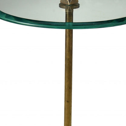 22" Black And Clear Glass Round End Table