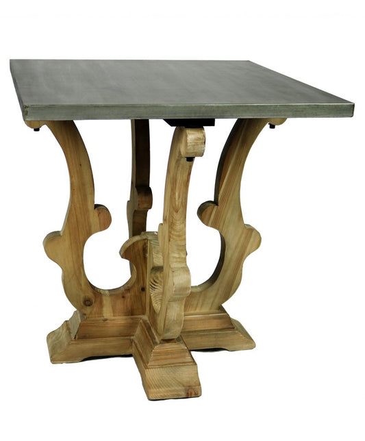 24" Natural Brown And Gray Metal And Solid Wood Square End Table HomeRoots