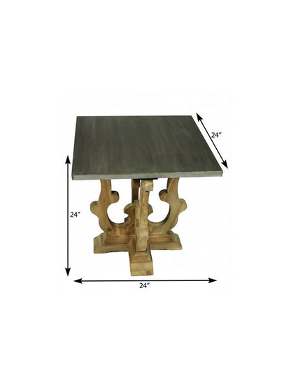 24" Natural Brown And Gray Metal And Solid Wood Square End Table HomeRoots