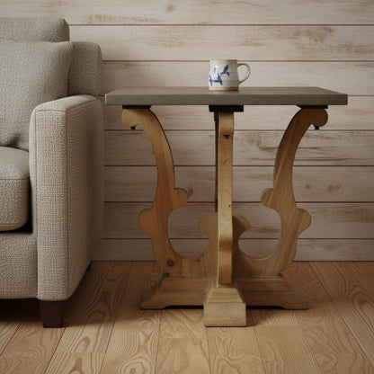 24" Natural Brown And Gray Metal And Solid Wood Square End Table HomeRoots
