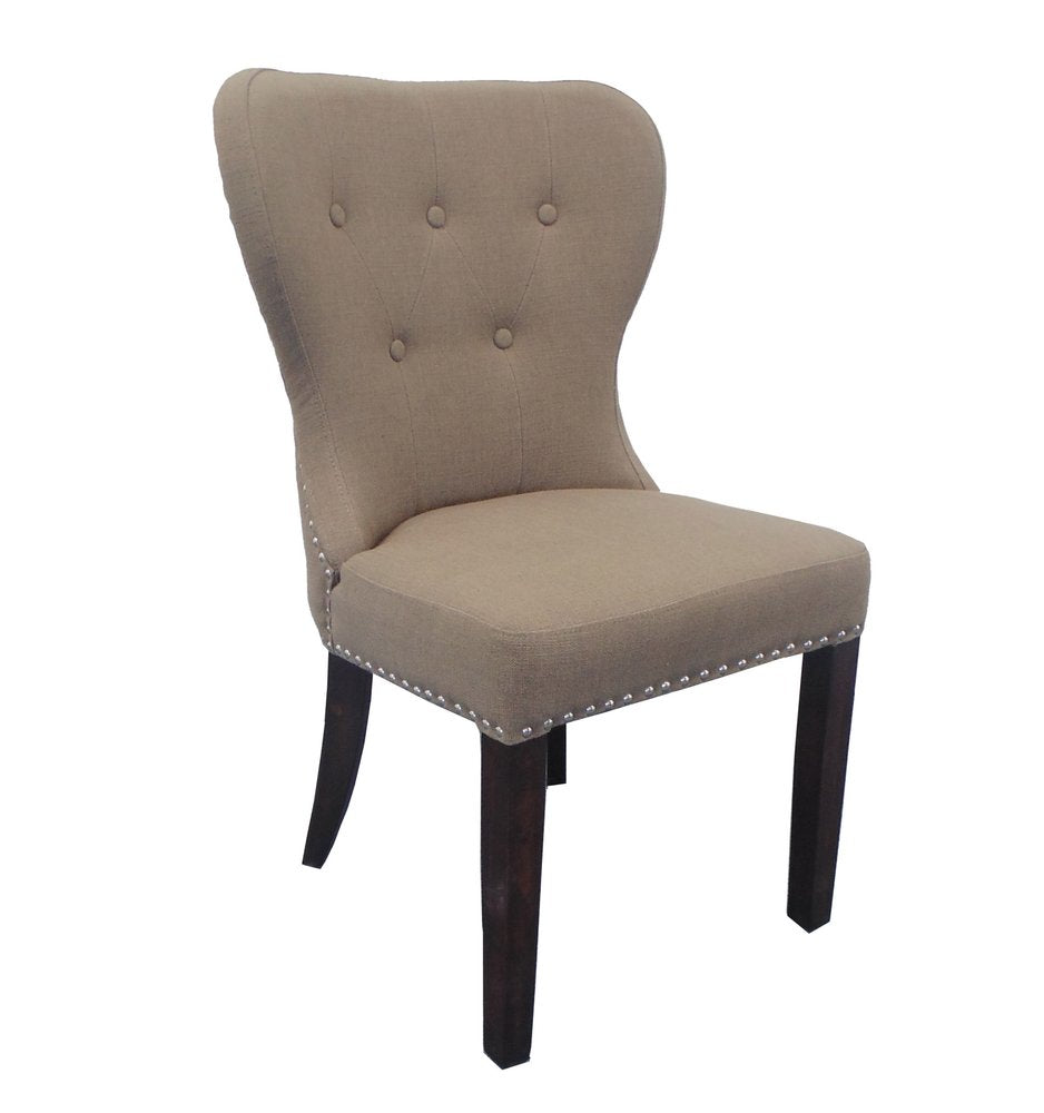 32" Taupe And Dark Brown Linen Tufted Side Chair HomeRoots