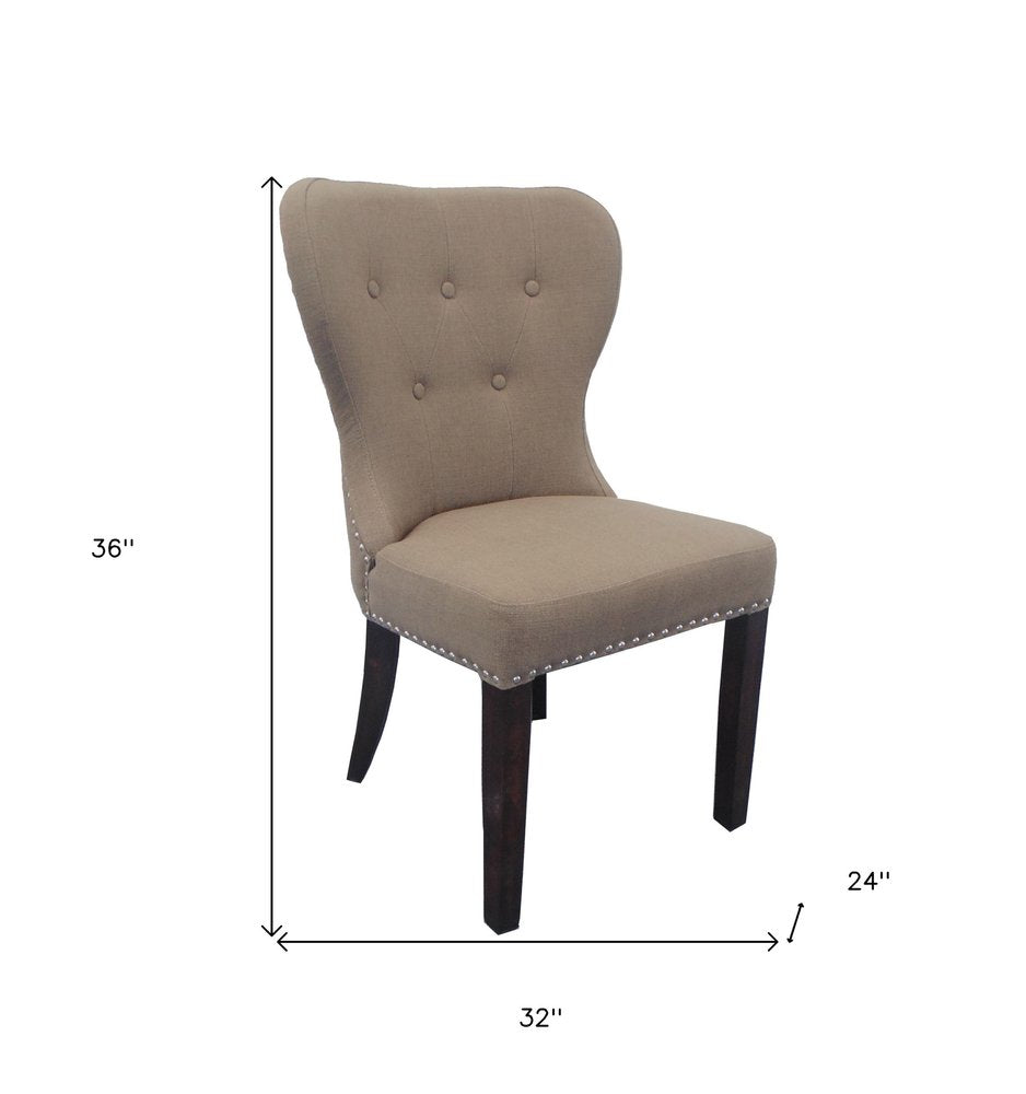 32" Taupe And Dark Brown Linen Tufted Side Chair HomeRoots