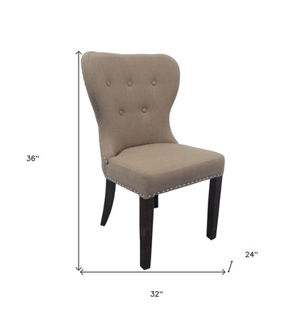 32" Taupe And Dark Brown Linen Tufted Side Chair HomeRoots
