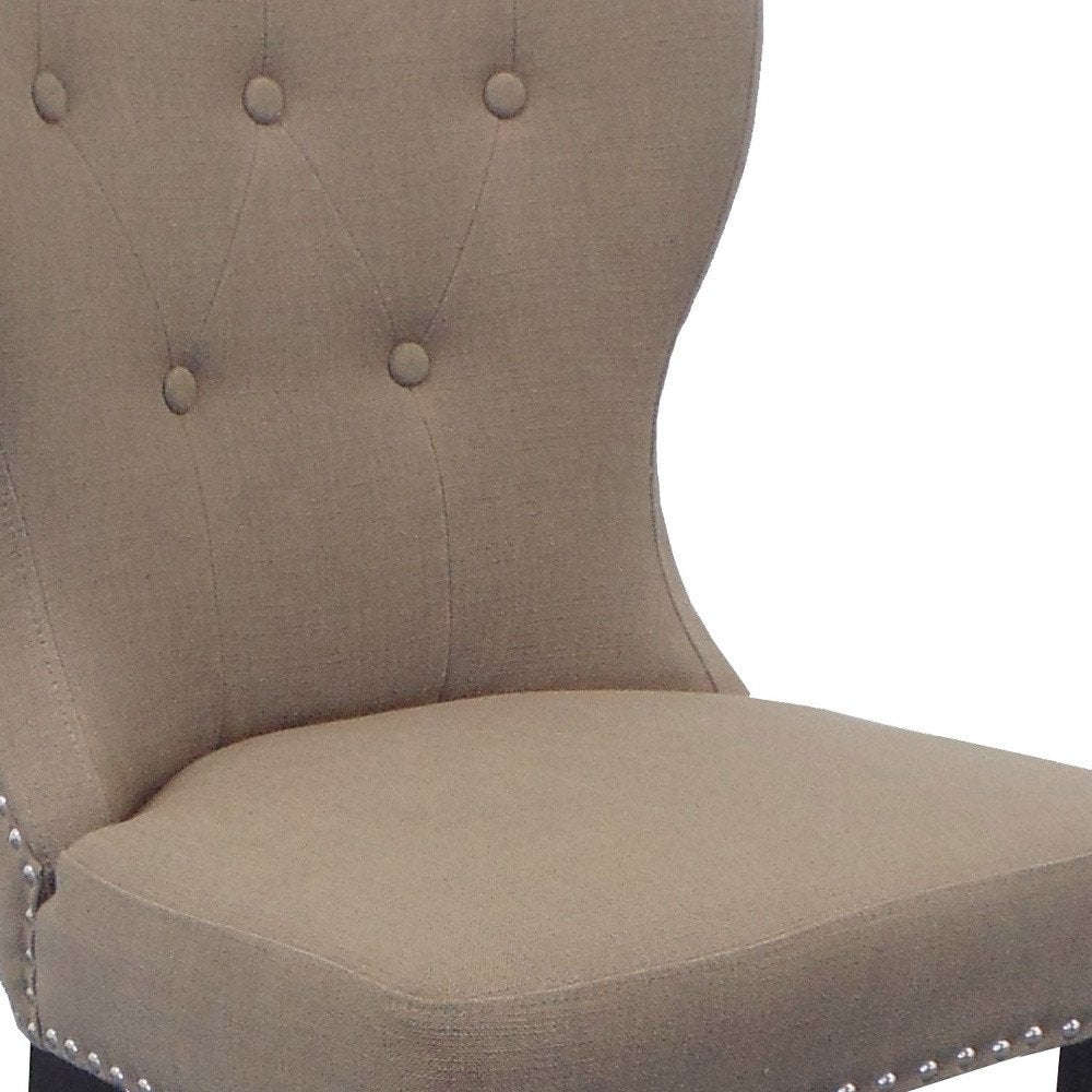 32" Taupe And Dark Brown Linen Tufted Side Chair HomeRoots