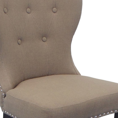 32" Taupe And Dark Brown Linen Tufted Side Chair