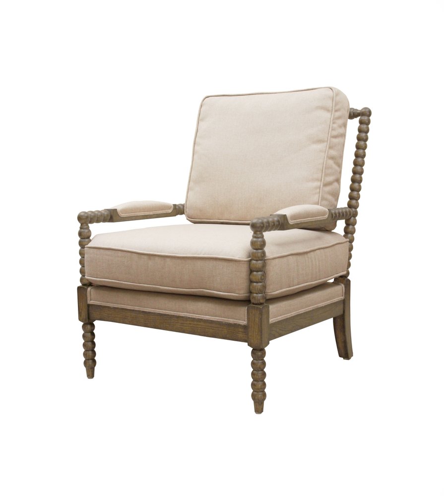 25" Ivory Cushion And Natural Beaded Arm Chair — view 1