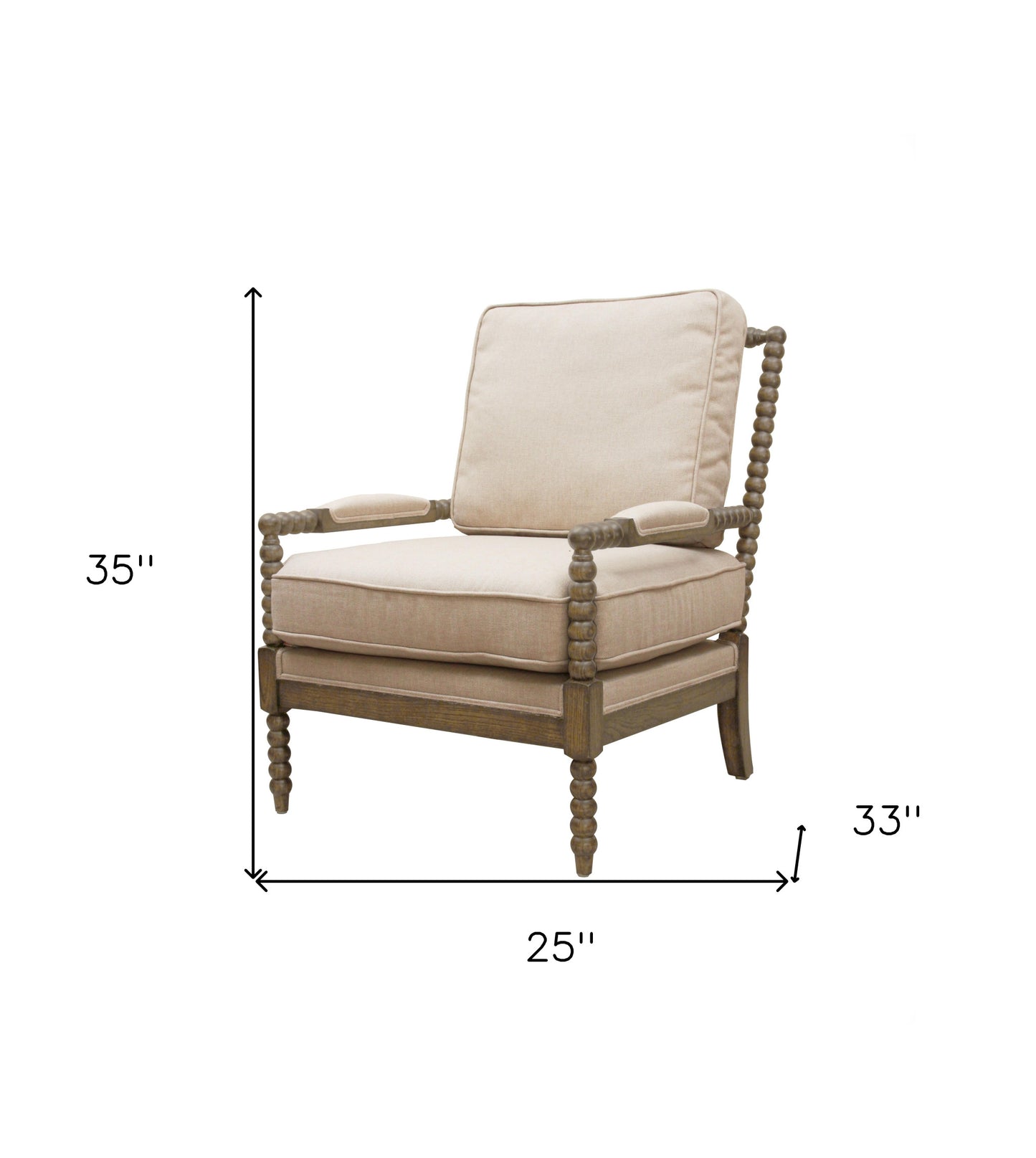 25" Ivory Cushion And Natural Beaded Arm Chair