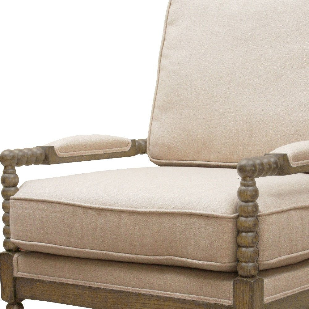 25" Ivory Cushion And Natural Beaded Arm Chair HomeRoots