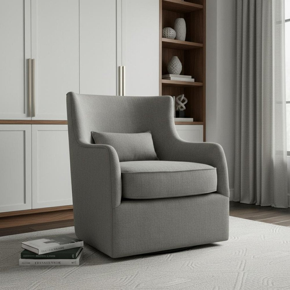 30" Gray Polyester Blend Solid Color Swivel Arm Chair — view 6