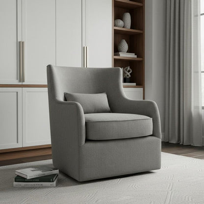 30" Gray Polyester Blend Solid Color Swivel Arm Chair HomeRoots