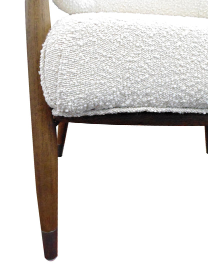 29" Ivory Polyester Blend And Brown Solid Color Arm Chair