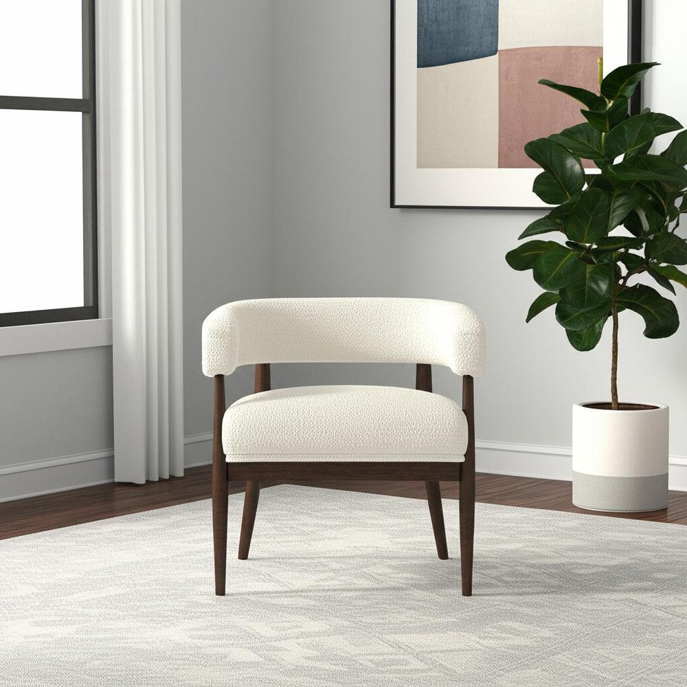 29" Ivory Polyester Blend And Brown Solid Color Arm Chair HomeRoots