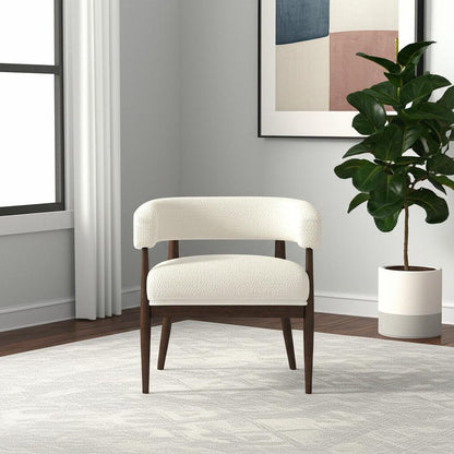 29" Ivory Polyester Blend And Brown Solid Color Arm Chair HomeRoots