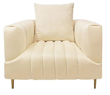 37" Ivory Velvet And Gold Solid Color Lounge Chair HomeRoots