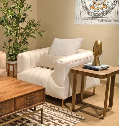 37" Ivory Velvet And Gold Solid Color Lounge Chair HomeRoots