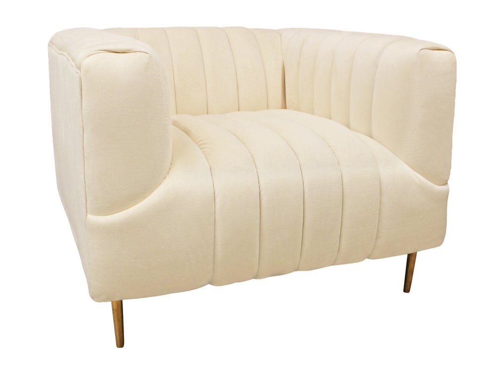 37" Ivory Velvet And Gold Solid Color Lounge Chair HomeRoots