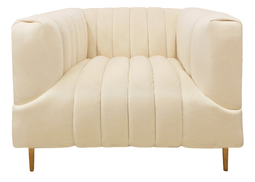 37" Ivory Velvet And Gold Solid Color Lounge Chair HomeRoots