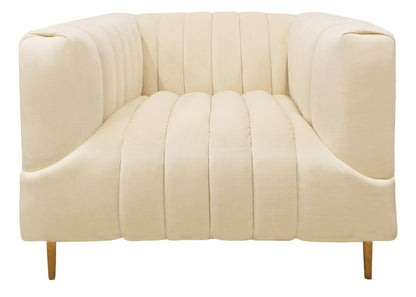 37" Ivory Velvet And Gold Solid Color Lounge Chair HomeRoots