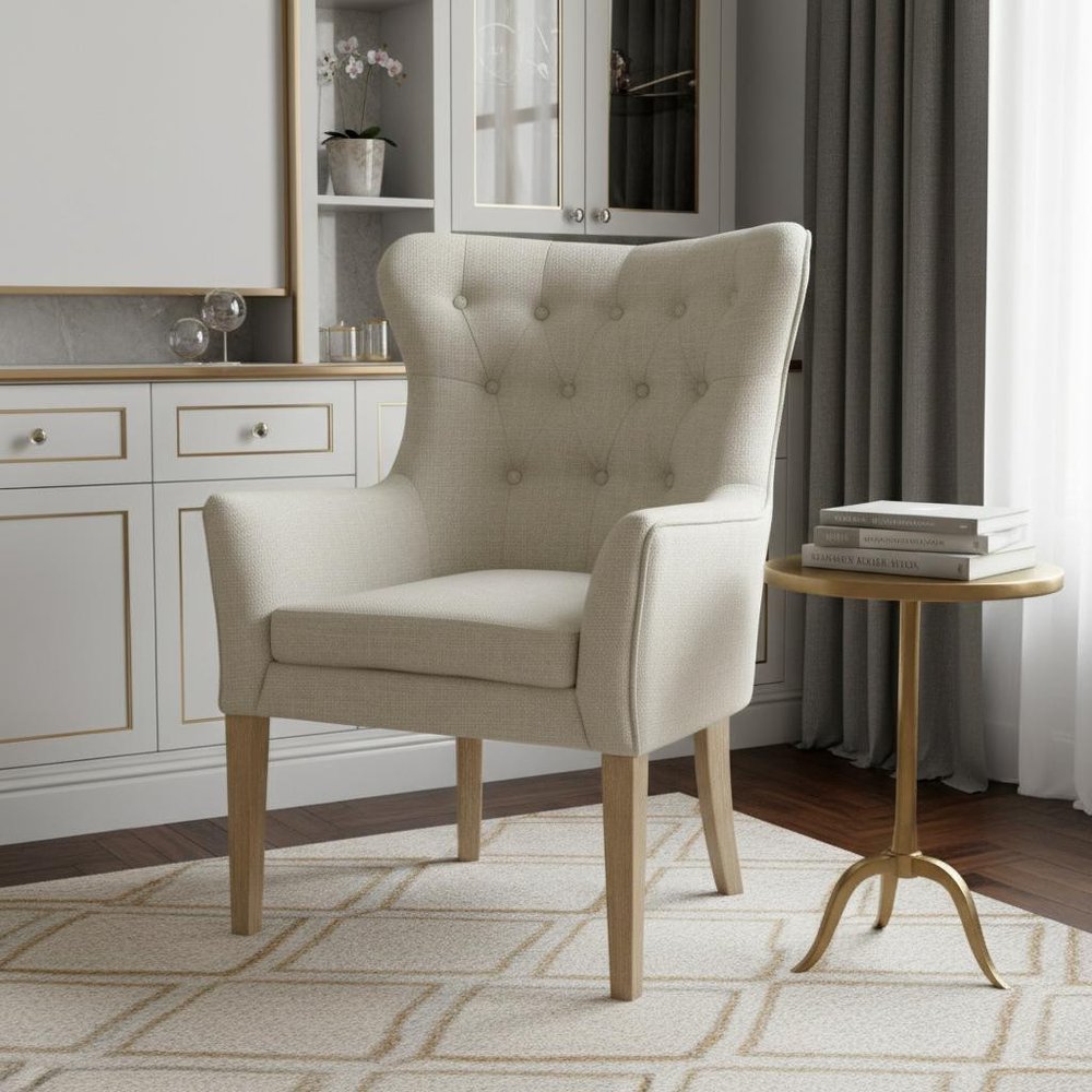 28" Taupe 100% Polyester And Natural Tufted Arm Chair HomeRoots