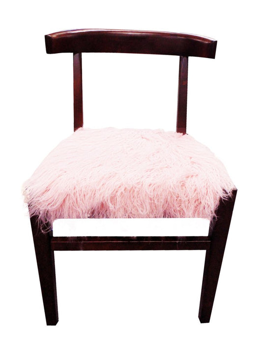 21" Blush Faux Fur And Dark Brown Solid Color Side Chair HomeRoots