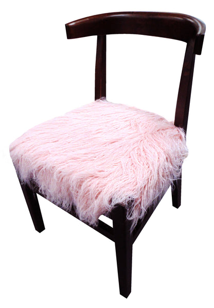 21" Blush Faux Fur And Dark Brown Solid Color Side Chair