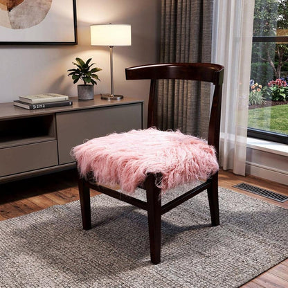 21" Blush Faux Fur And Dark Brown Solid Color Side Chair HomeRoots