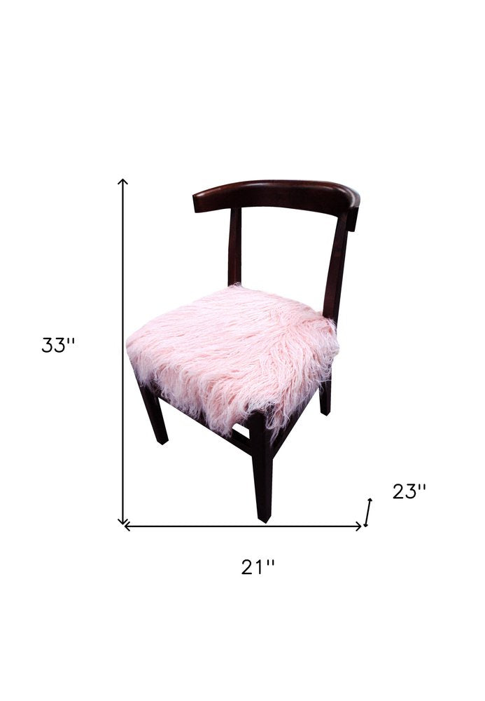 21" Blush Faux Fur And Dark Brown Solid Color Side Chair HomeRoots