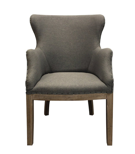 25" Gray Linen And Natural Solid Color Arm Chair HomeRoots