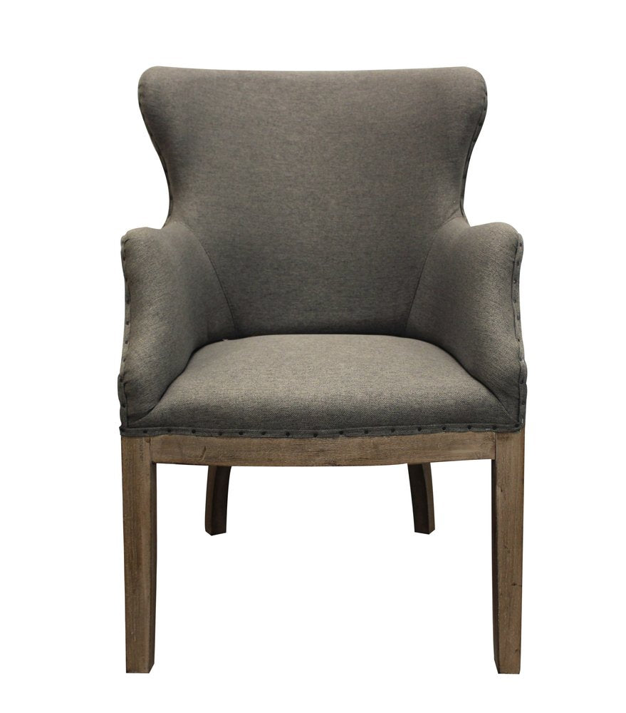 25" Gray Linen And Natural Solid Color Arm Chair HomeRoots