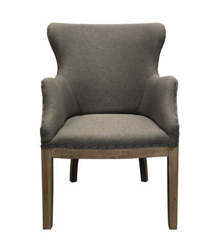 25" Gray Linen And Natural Solid Color Arm Chair HomeRoots