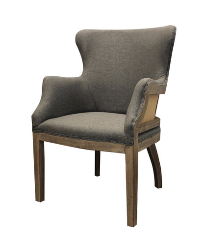 25" Gray Linen And Natural Solid Color Arm Chair HomeRoots