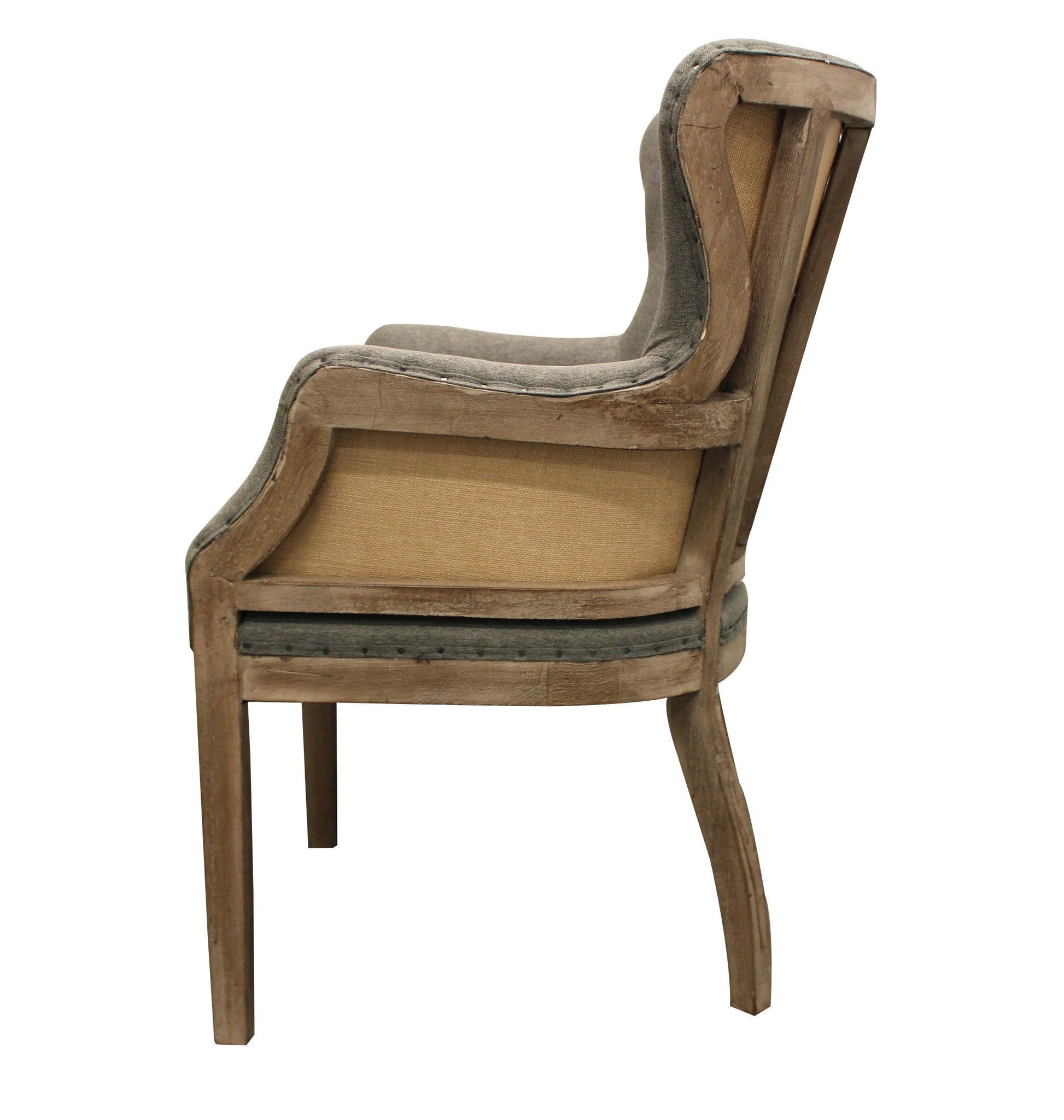 25" Gray Linen And Natural Solid Color Arm Chair - FurniFindUSA