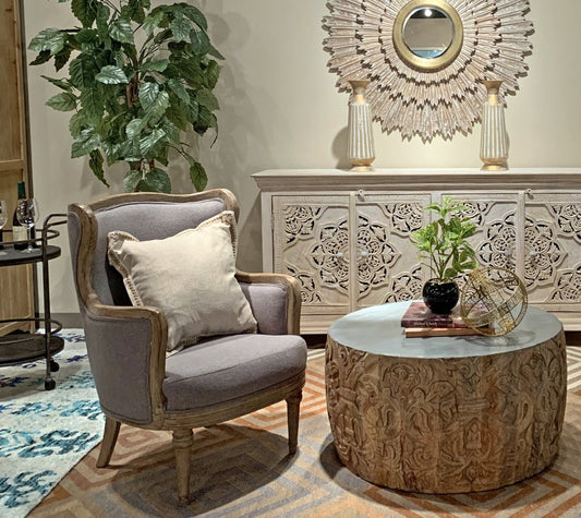 26" Gray Linen And Natural Solid Color Arm Chair HomeRoots