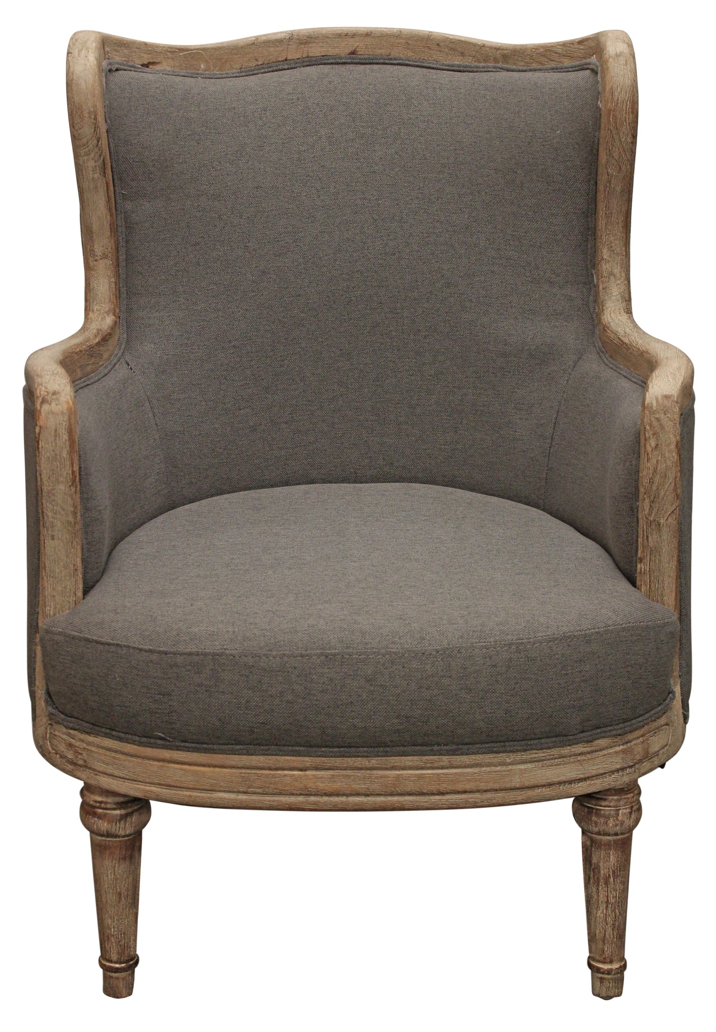 26" Gray Linen And Natural Solid Color Arm Chair