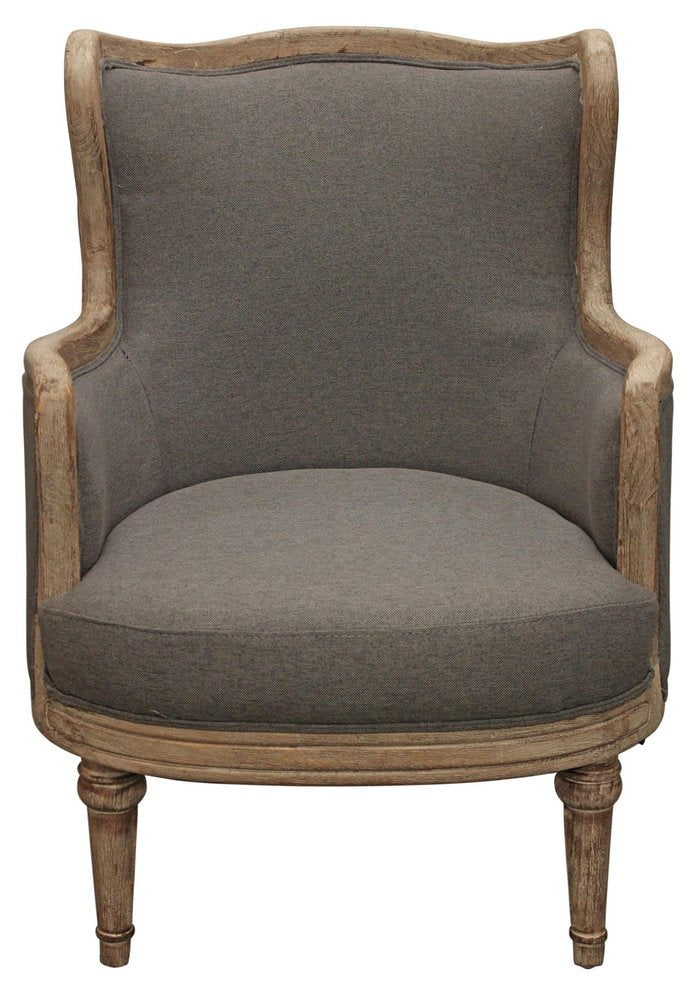 26" Gray Linen And Natural Solid Color Arm Chair HomeRoots